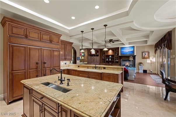 Fireplace, Interior, Kitchen, Living room, Pendant Lights, Recessed Lighting