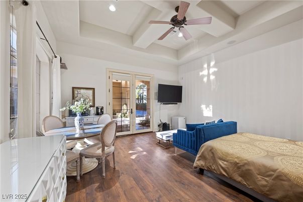 Bedroom, Dining room, Interior, Recessed Lighting, Wood Texture Flooring