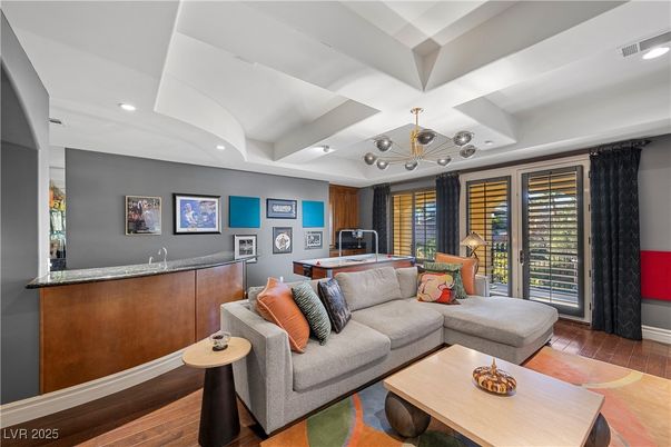 Chandelier, Interior, Living room, Recessed Lighting, Wood Texture Flooring