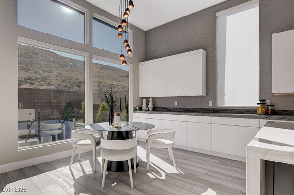 Dining room, Interior, Kitchen, Pendant Lights, Wood Texture Flooring