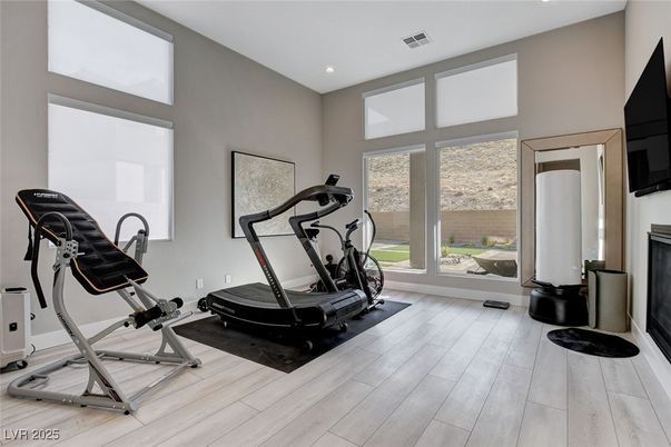 Fitness Equipment, Interior, Recessed Lighting, Wood Texture Flooring