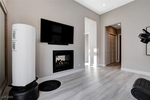 Fireplace, Interior, Recessed Lighting, Wood Texture Flooring