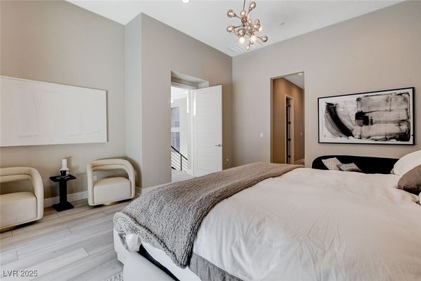 Bedroom, Interior, Pendant Lights, Wood Texture Flooring