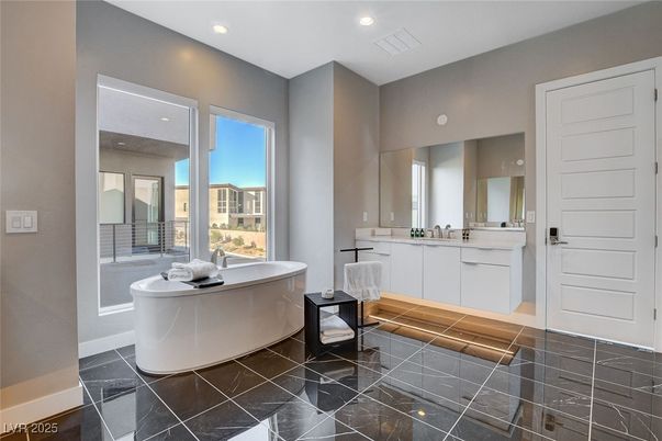 Bathroom, Dual Sink Vanities, Free Standing Baths, Interior, Recessed Lighting