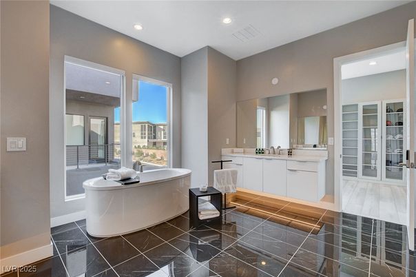 Bathroom, Dual Sink Vanities, Free Standing Baths, Interior, Recessed Lighting