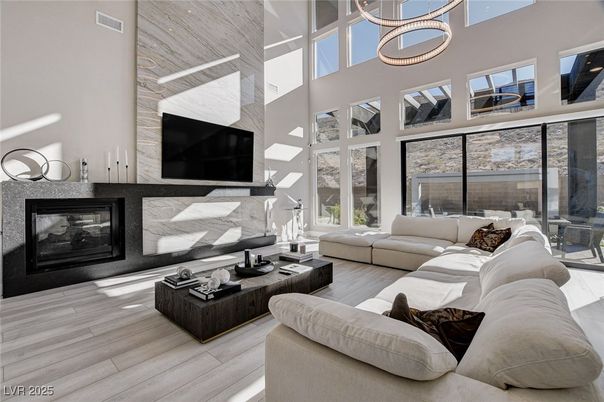 Fireplace, Interior, Living room, Pendant Lights, Wood Texture Flooring