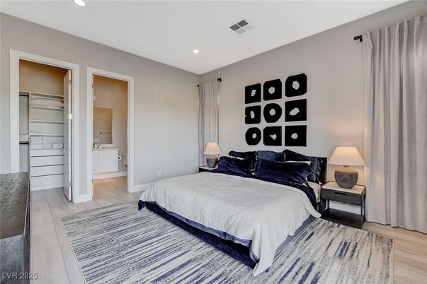 Bedroom, Interior, Recessed Lighting, Wood Texture Flooring
