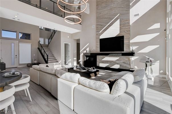Interior, Living room, Pendant Lights, Recessed Lighting, Wood Texture Flooring