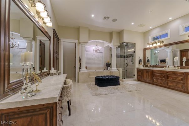Bathroom, Dual Sink Vanities, Glass Shower, Interior, Recessed Lighting