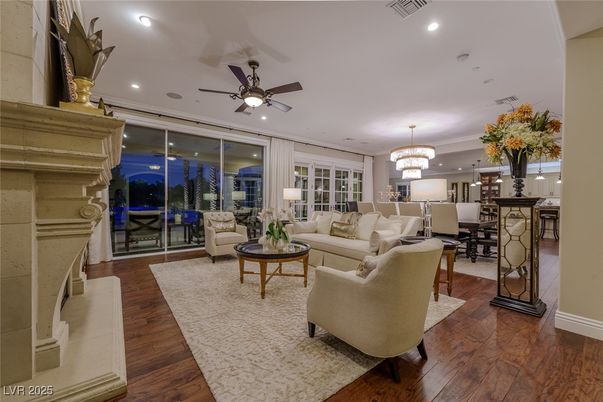 Chandelier, Dining room, Interior, Living room, Recessed Lighting, Wood Texture Flooring