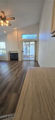 Empty room, Fireplace, Interior, Recessed Lighting, Wood Texture Flooring