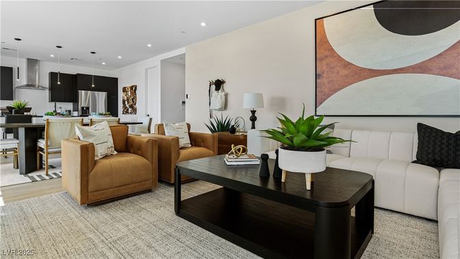 Dining room, Interior, Kitchen, Living room, Pendant Lights, Recessed Lighting, Wood Texture Flooring