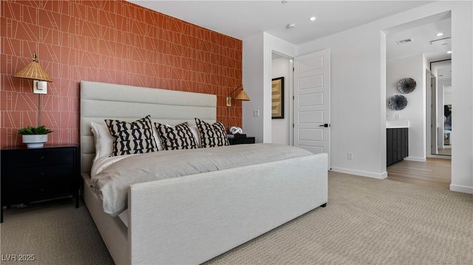 Bedroom, Interior, Recessed Lighting, Wood Texture Flooring