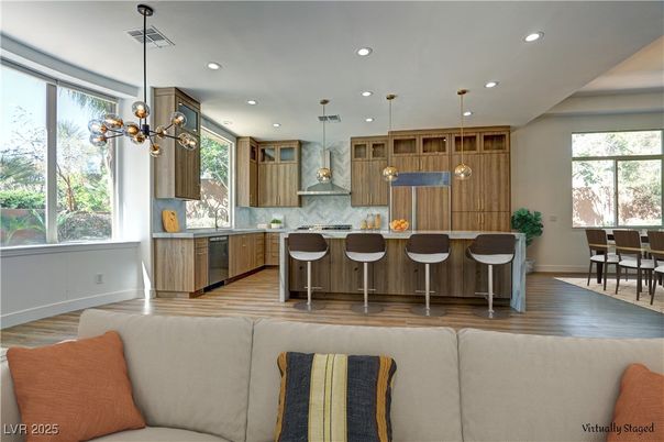 Interior, Kitchen, Pendant Lights, Recessed Lighting, Wood Texture Flooring