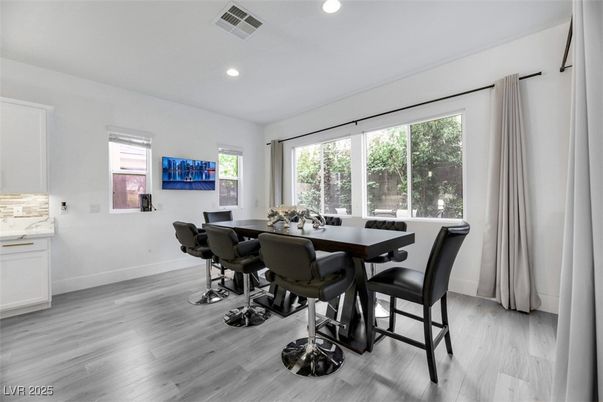 Dining room, Interior, Recessed Lighting, Wood Texture Flooring