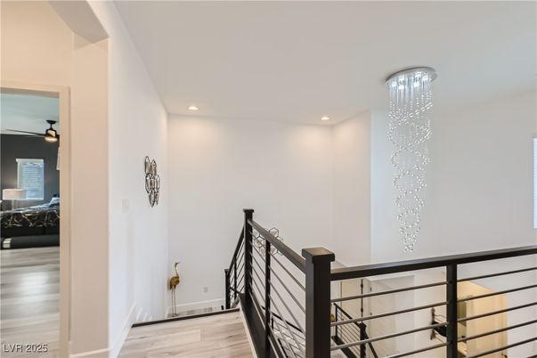 Bedroom, Chandelier, Interior, Recessed Lighting, Wood Texture Flooring