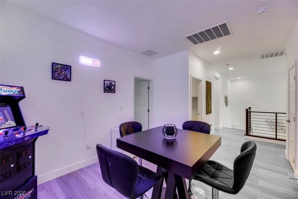 Dining room, Interior, Recessed Lighting, Wood Texture Flooring