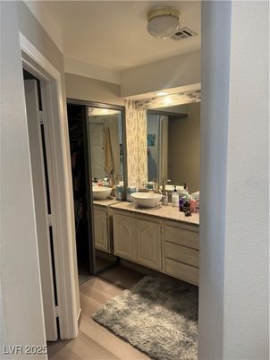 Bathroom, Dual Sink Vanities, Interior, Wood Texture Flooring