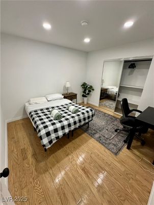Bedroom, Interior, Recessed Lighting, Wood Texture Flooring