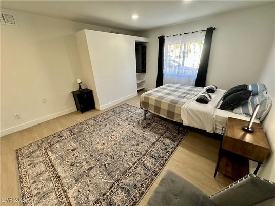 Bedroom, Interior, Recessed Lighting, Wood Texture Flooring
