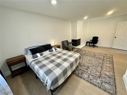 Bedroom, Interior, Recessed Lighting, Wood Texture Flooring