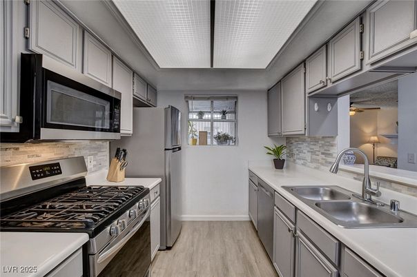 Interior, Kitchen, Stainless Steel Appliances, Wood Texture Flooring