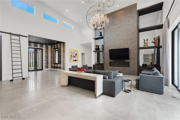 Chandelier, Fireplace, Interior, Living room, Recessed Lighting
