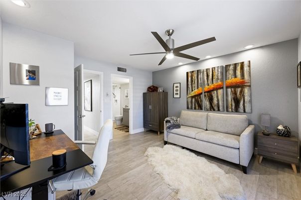 Home Office, Interior, Recessed Lighting, Wood Texture Flooring