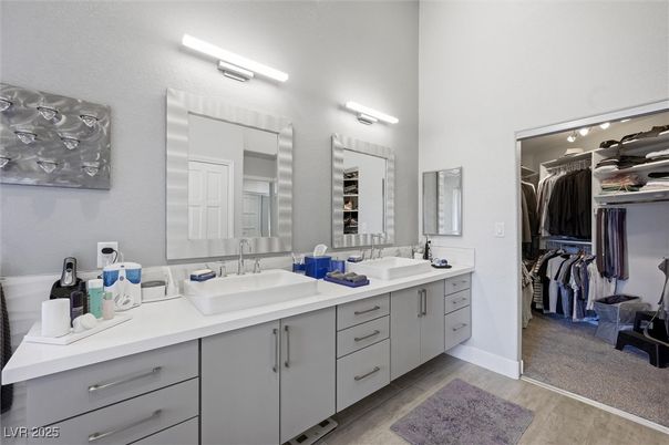 Bathroom, Dual Sink Vanities, Interior, Walk-in Closets, Wood Texture Flooring