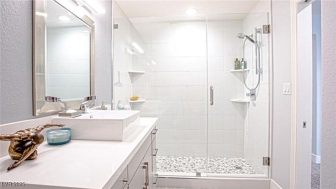 Bathroom, Glass Shower, Interior, Recessed Lighting