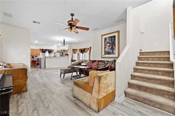 Chandelier, Dining room, Interior, Kitchen, Living room, Recessed Lighting, Wood Texture Flooring