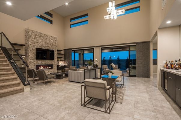 Fireplace, Interior, Living room, Pendant Lights, Recessed Lighting