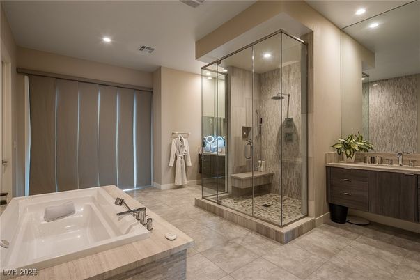 Bathroom, Dual Sink Vanities, Glass Shower, Interior, Recessed Lighting
