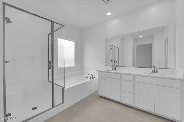 Bathroom, Dual Sink Vanities, Glass Shower, Interior, Recessed Lighting
