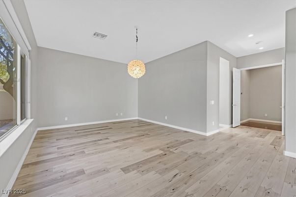 Chandelier, Empty room, Interior, Pendant Lights, Recessed Lighting, Wood Texture Flooring