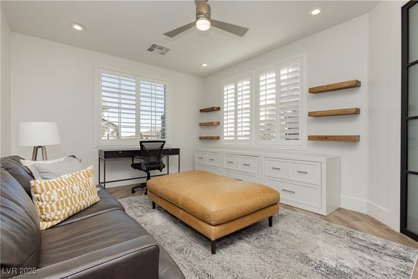 Bedroom, Home Office, Interior, Recessed Lighting, Wood Texture Flooring