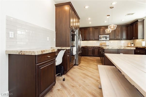 Interior, Kitchen, Pendant Lights, Recessed Lighting, Wood Texture Flooring