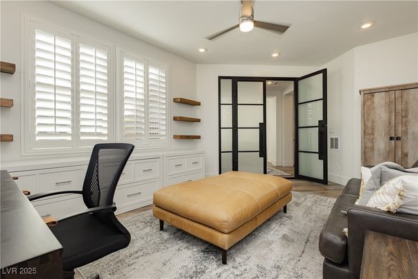 Home Office, Interior, Recessed Lighting, Wood Texture Flooring