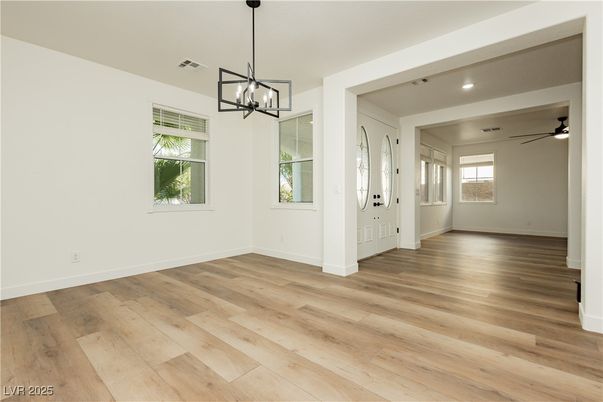 Empty room, Interior, Pendant Lights, Recessed Lighting, Wood Texture Flooring