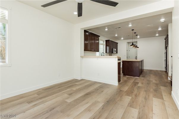Interior, Kitchen, Pendant Lights, Recessed Lighting, Wood Texture Flooring