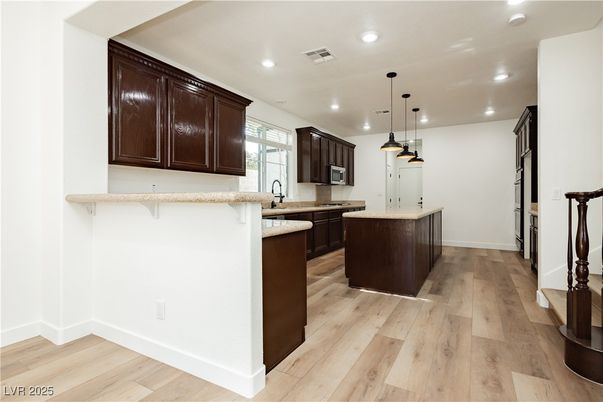 Interior, Kitchen, Pendant Lights, Recessed Lighting, Wood Texture Flooring