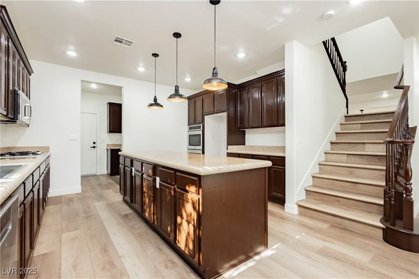Interior, Kitchen, Pendant Lights, Recessed Lighting, Wood Texture Flooring