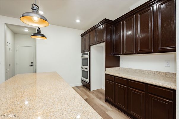 Interior, Kitchen, Pendant Lights, Recessed Lighting, Wood Texture Flooring