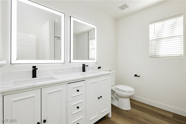 Bathroom, Dual Sink Vanities, Interior, Wood Texture Flooring
