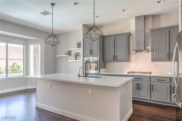 Interior, Kitchen, Pendant Lights, Recessed Lighting, Wood Texture Flooring