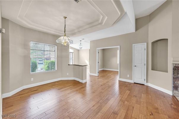Empty room, Interior, Pendant Lights, Wood Texture Flooring