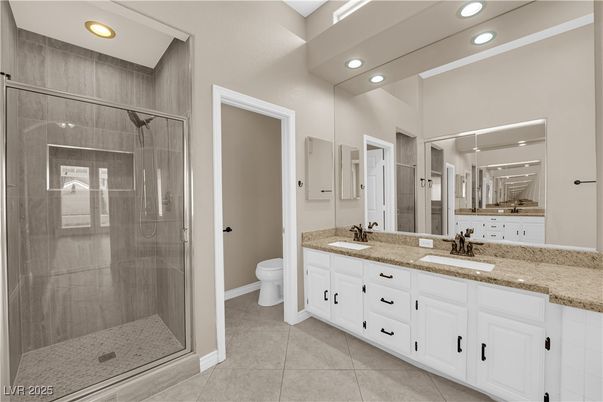 Bathroom, Dual Sink Vanities, Glass Shower, Interior, Recessed Lighting
