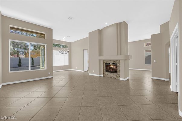 Chandelier, Empty room, Fireplace, Interior, Recessed Lighting