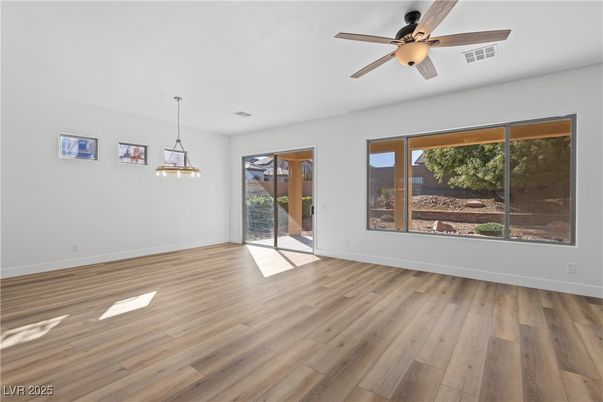 Empty room, Interior, Pendant Lights, Wood Texture Flooring