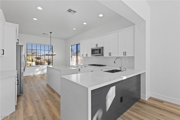 Interior, Kitchen, Pendant Lights, Recessed Lighting, Wood Texture Flooring